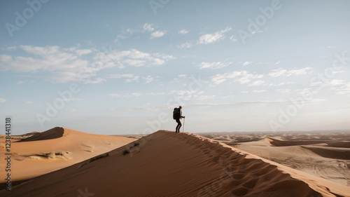 Lone Hiker in Vast Desert: A Journey of Solitude and Discovery photo