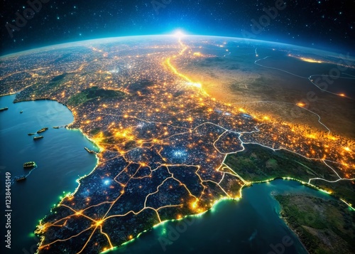 Benin City Night Lights from Space: Satellite View of West Africa at Night photo