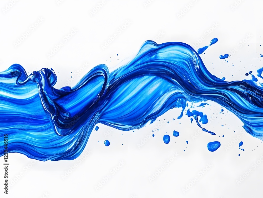 Vibrant blue paint fluid flowing on a white background, creates a visual effect, generative AI
