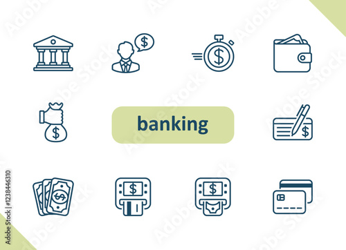 Banking icons. Online banking, money, finance, currency, investment vector icon set