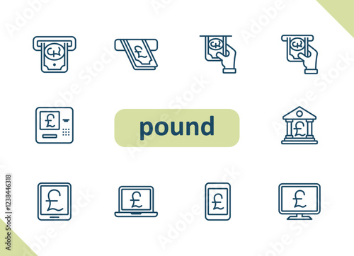 Pound icons. Money, currency, pound sterling, cash, payment, investment, savings vector icon set