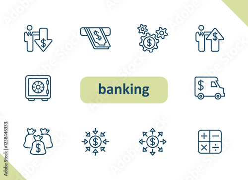 Banking icons. Online banking, money, finance, currency, investment, savings vector icon set