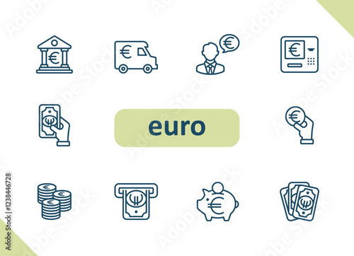 Euro icons. Currency, money, payment, savings, investment vector icon set