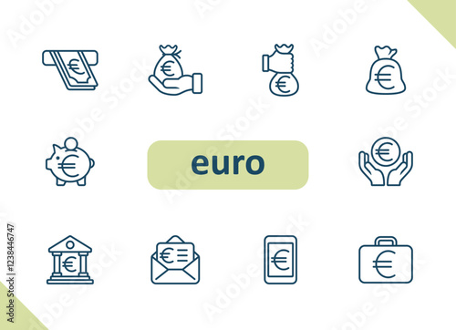 Euro icons. Money, currency, payment, savings, investment vector icon set