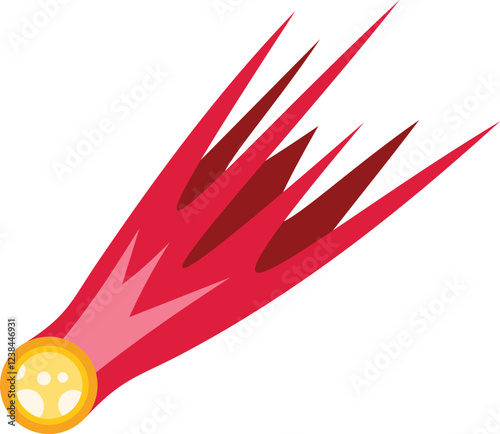 Bright meteor is quickly moving through space leaving a red tail
