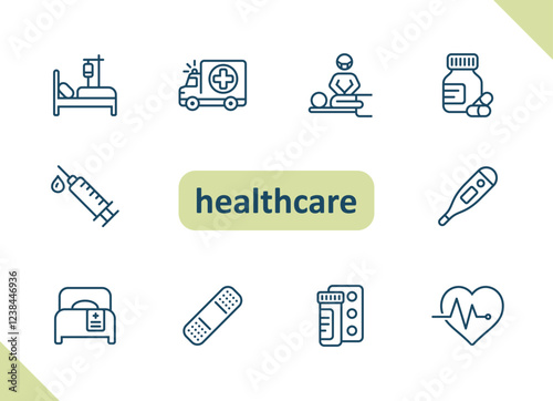Healthcare icons. Health care, hospital, medical vector icon set