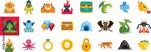 Mythical creatures and precious artifacts create a captivating scene, inviting exploration into a world of fantasy and adventure