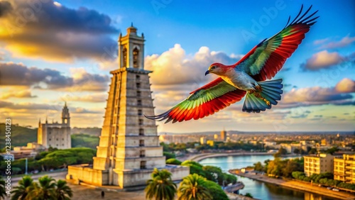 Bird in Flight over Jose Marti Memorial Tower