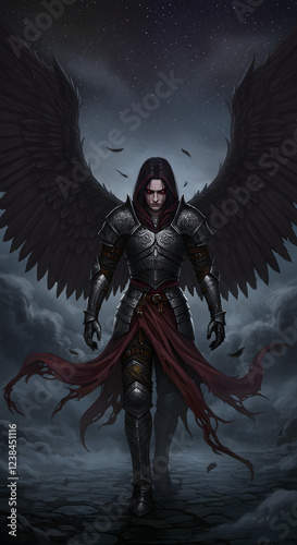 Fallen Angel of the Night – Dark and Mysterious Fantasy Illustration