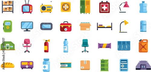 Preparing for emergencies with essential bunker supplies, including food, furniture, first aid, and communication devices, ensuring survival and comfort