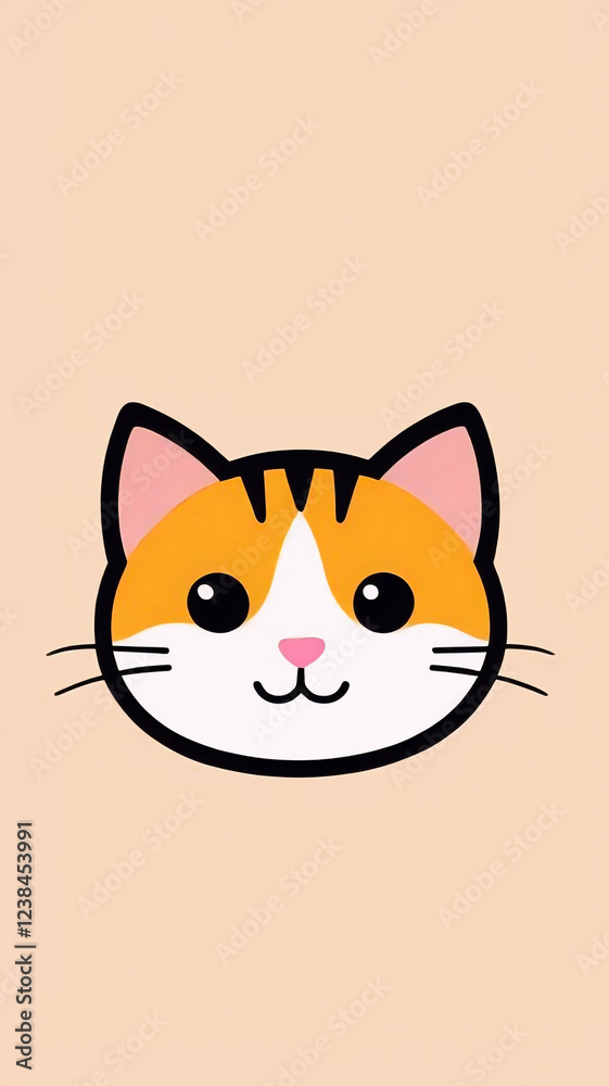 Obraz premium Kawaii cat in flat style 2D, funny cat phone wallpaper, cute animal wallpaper hd