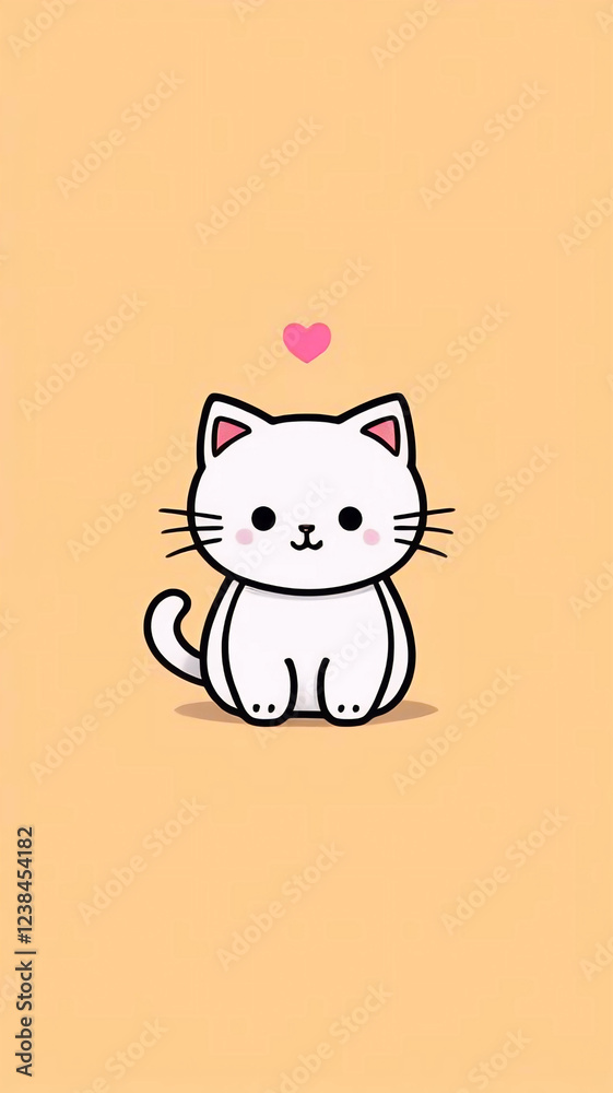 Obraz premium Kawaii cat in flat style 2D, funny cat phone wallpaper, cute animal wallpaper hd