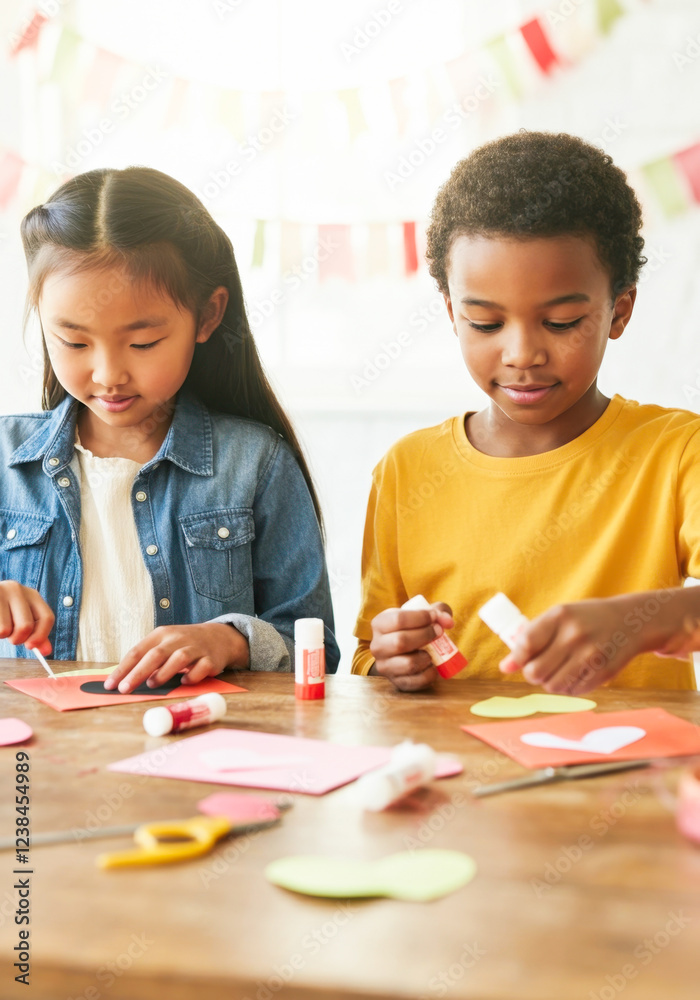 Young asian and african children crafting: creative fun with scissors and paper Young asian and african children crafting: creative fun with scissors and paper
