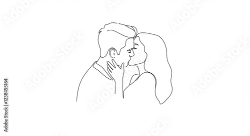 Romantic Couple Kissing Line Art Drawing Minimalist Love Illustration Modern Art Print
