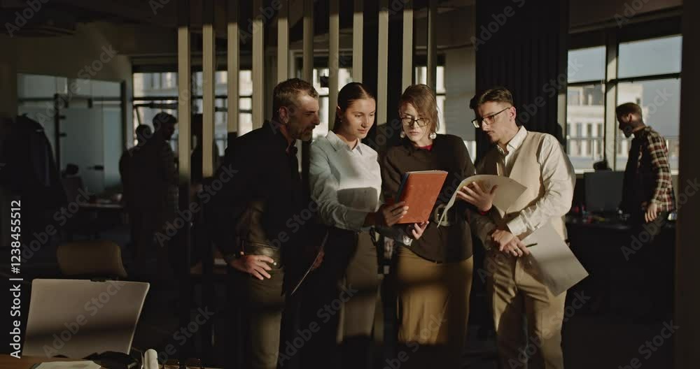 People working together in a modern office, collaborating on a project using a tablet and documents. People working together in a modern office, collaborating on a project using a tablet and documents.