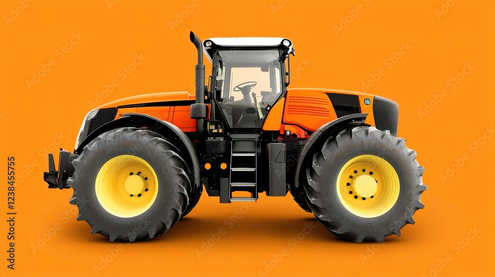 Obraz premium Bright Orange Tractor on Solid Background for Agricultural Use