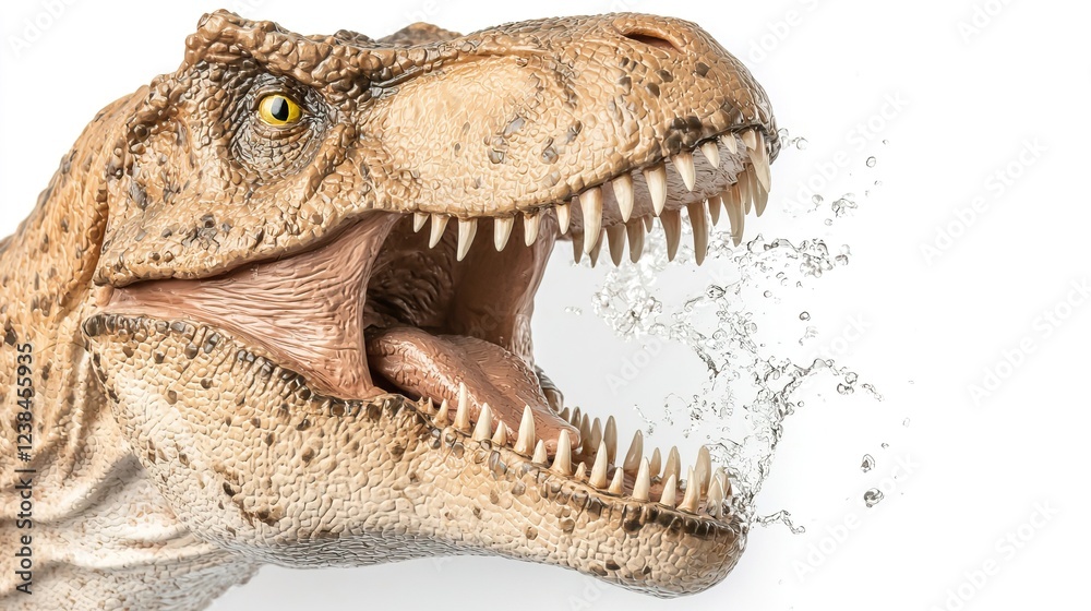 Obraz premium Fierce Dinosaur Head with Open Mouth and Water Splashing Out
