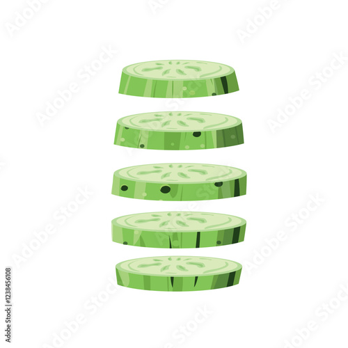 Fresh, green, healthy cucumber, sliced ​​into pieces, isolated on white background. Suitable for concepts related to healthy eating, vegetarian food, organic products and natural ingredients.