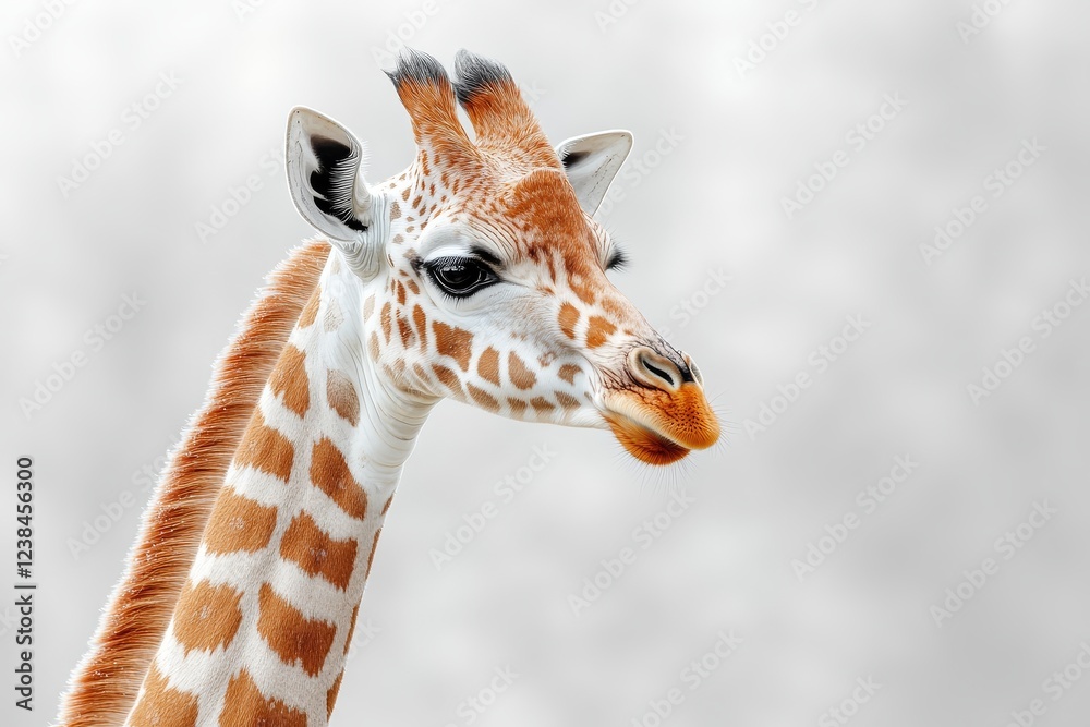 Obraz premium Giraffe walking side view, isolated on white background with clipping path, full-body animal photo.