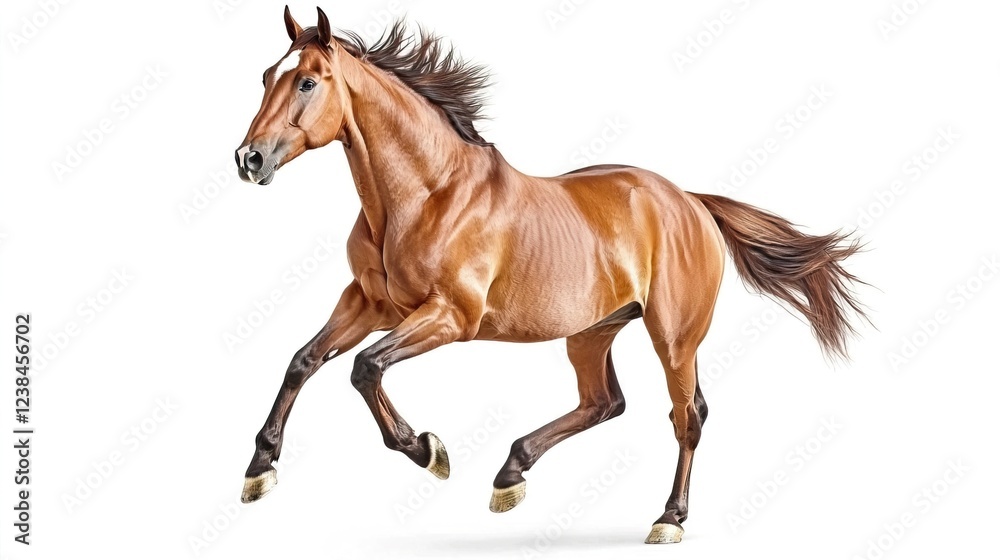 Fototapeta premium Brown Horse Galloping with Grace and Power on White Background