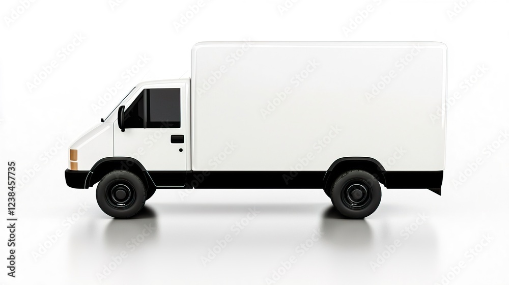 White Delivery Truck Side View on a Minimalistic Background White Delivery Truck Side View on a Minimalistic Background