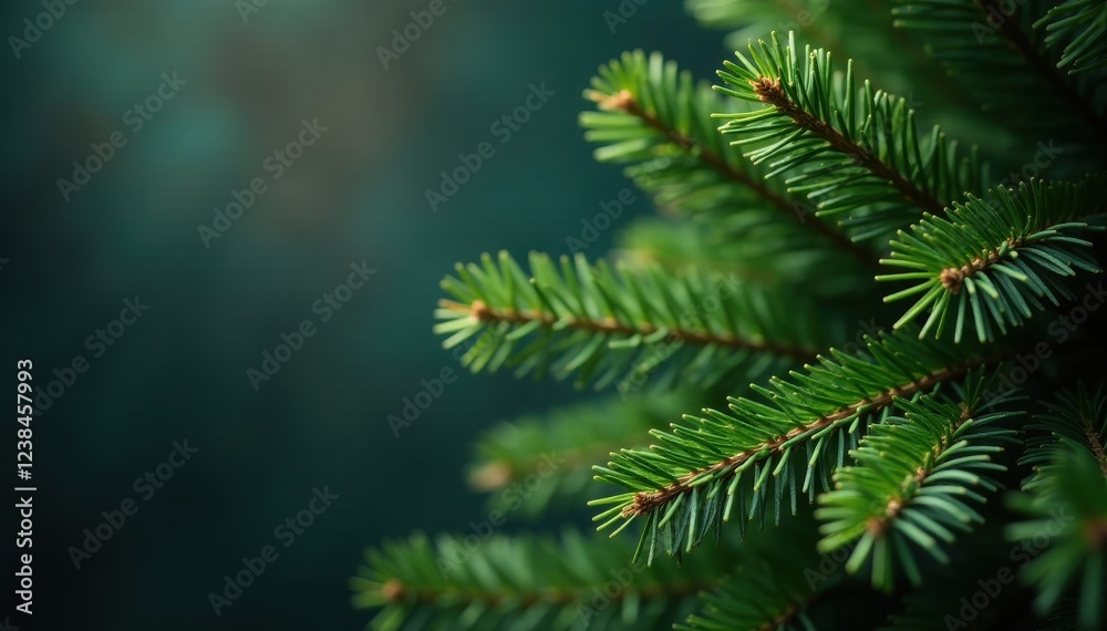 Close-up of lush Christmas tree branches, soft lighting, textured background, fir, celebration Close-up of lush Christmas tree branches, soft lighting, textured background, fir, celebration