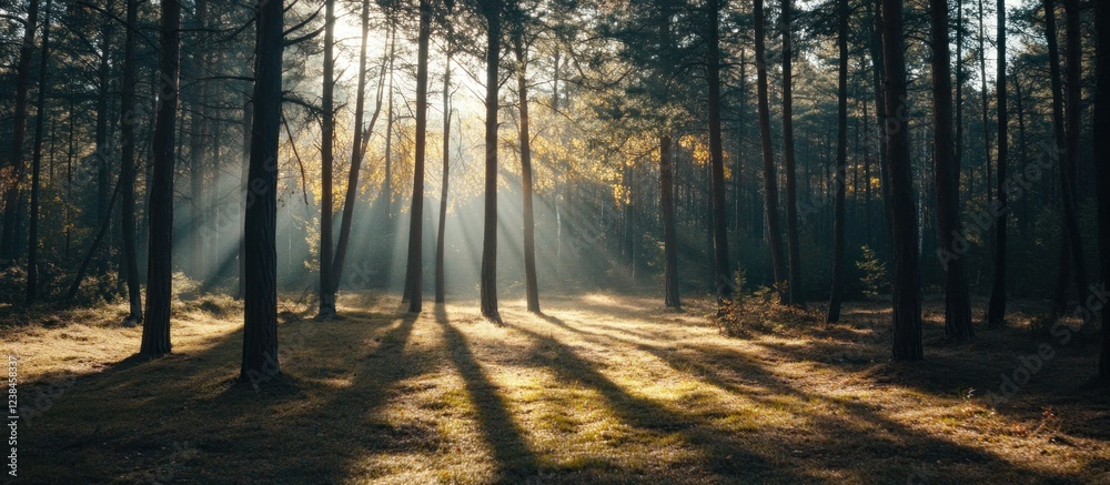 Obraz premium Sunbeams Dancing Through an Autumnal Forest