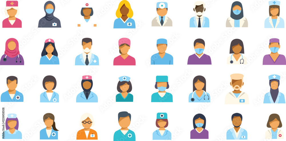 Fototapeta premium Medical professionals representing diversity in healthcare, showcasing doctors, nurses, and other healthcare workers