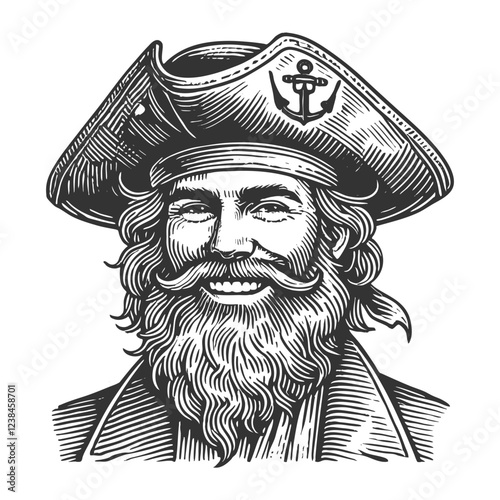 Cheerful Pirate Captain engraving sketch vector