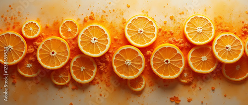 Expérience d'explosion d'orange. une composition d'oranges coupées. Entourées d'une saveur orange explosive. expérience photographique sensorielle. photoshoot photo