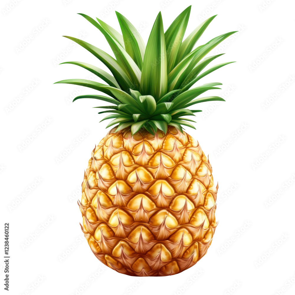 Fototapeta premium Fresh Tropical Pineapple with Green Leaves on Isolated Background