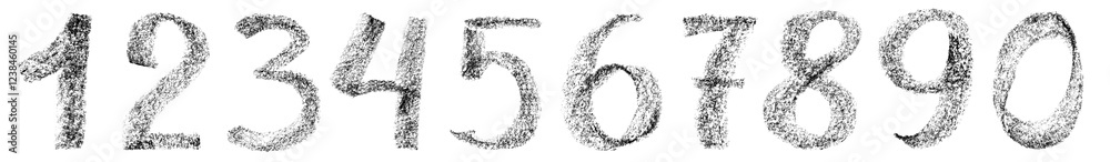 Hand drawn numbers with artistic charcoal or pencil texture isolated on white background. Hand drawn numbers with artistic charcoal or pencil texture isolated on white background.