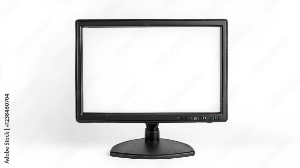 Black Monitor Display with Blank Screen on White Background Black Monitor Display with Blank Screen on White Background