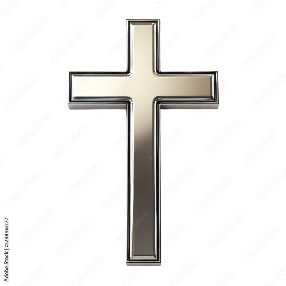 Shiny Metallic Cross Symbol on White Background for Religious Use Shiny Metallic Cross Symbol on White Background for Religious Use