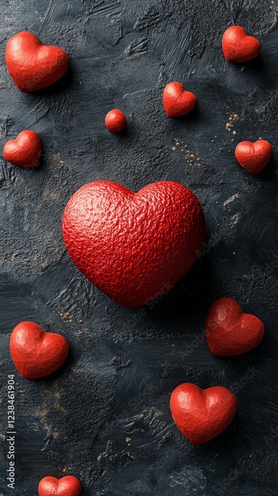 Obraz premium Red Hearts On Dark Background, Valentine'S Day Concept.