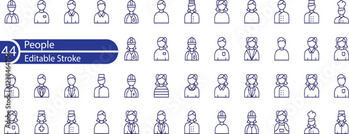 People Line Editable Icons set. Vector illustration in modern thin line style of basic human icons. men, women, children, seniors, family, team, and more