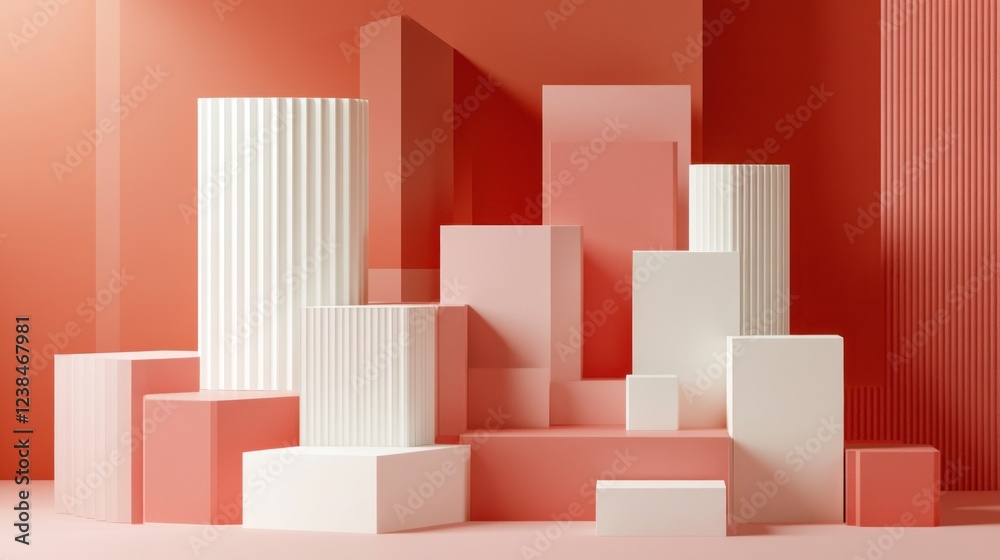 Abstract coral and white geometric shapes. Abstract coral and white geometric shapes.