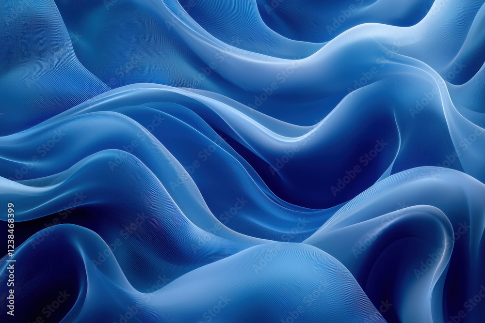 Obraz premium Dynamic blue silk-like waves with fluid flowing movement, abstract artistic composition