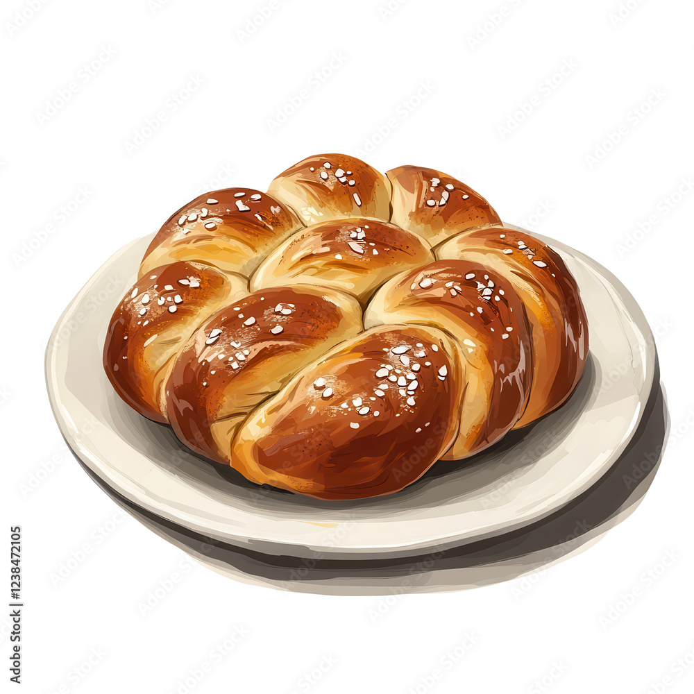 Artisan Bread on Plate: A rustic, golden-brown artisan bread, meticulously crafted with a unique braided design, sits on a simple off-white plate. Artisan Bread on Plate: A rustic, golden-brown artisan bread, meticulously crafted with a unique braided design, sits on a simple off-white plate.