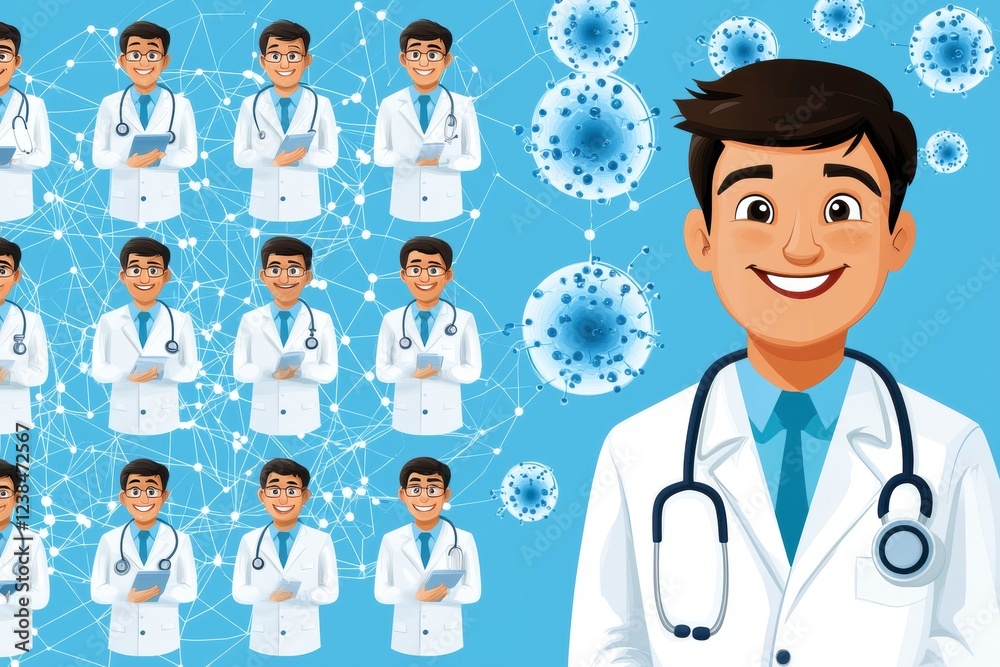 Healthcare professional explaining viral concepts medical science digital illustration bright environment animated viewpoint Healthcare professional explaining viral concepts medical science digital illustration bright environment animated viewpoint