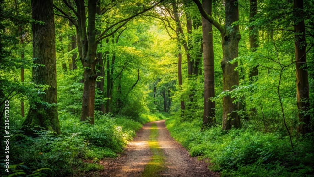 Fototapeta premium forest path with dense foliage, wilderness, foliage, wilderness, foliage, bushes, nature