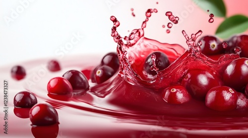 Fresh cranberries splash into vibrant liquid creating an enticing visual of natural juice