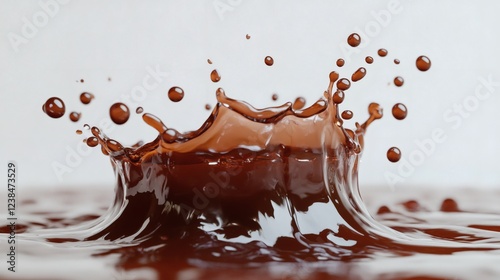 Chocolate splash captured mid-action creates a stunning visual effect in a smooth liquid surface