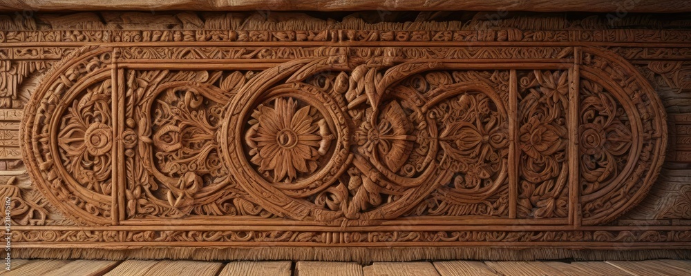 Thatched wooden surface with intricate carvings, earthy colors, bamboo, handmade details Thatched wooden surface with intricate carvings, earthy colors, bamboo, handmade details