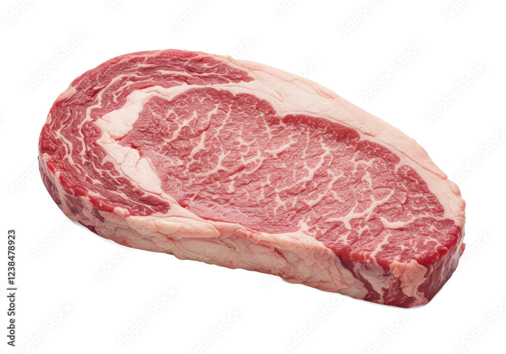 Raw ribeye steak isolated on white background, no depth of field, sharp. Raw ribeye steak isolated on white background, no depth of field, sharp.