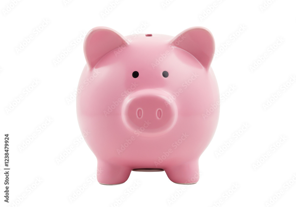 Pink piggy bank isolated on white background, no depth of field, sharp.