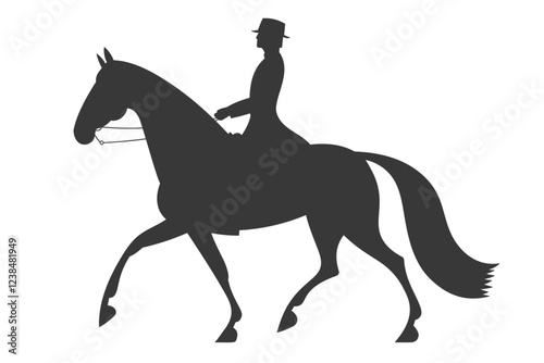 Silhouette of a rider on a walking horse, featuring clean lines and a minimalist design