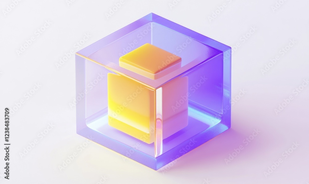 Abstract cube with inner yellow block. Abstract cube with inner yellow block.