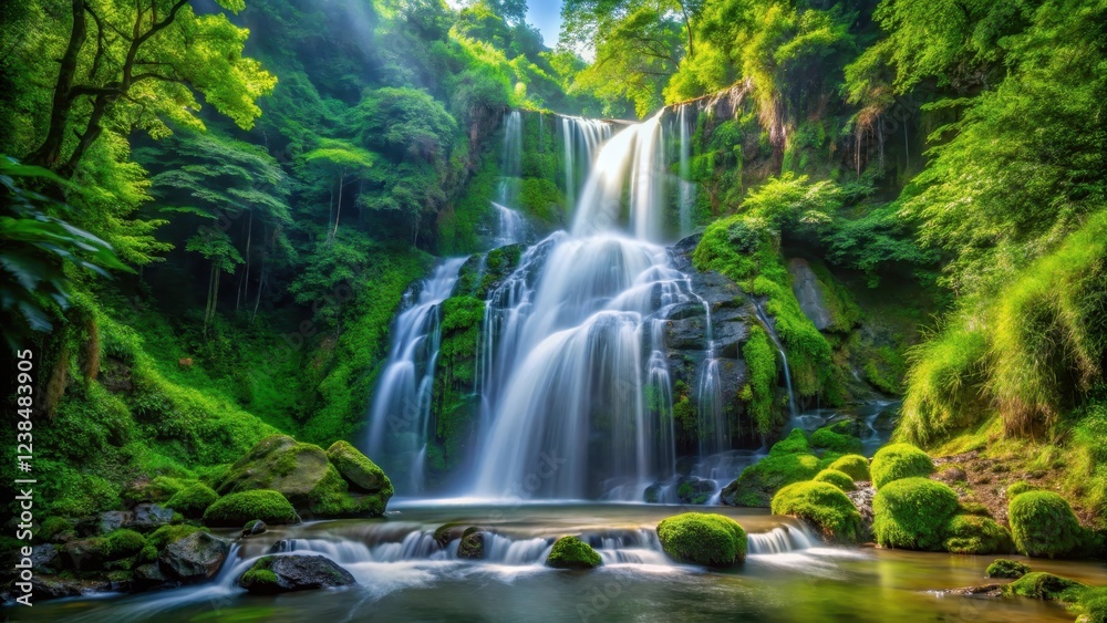 waterfall cascading down lush greenery in forest, scenic, beautiful waterfall, scenic,beautiful waterfall, tranquil, trees waterfall cascading down lush greenery in forest, scenic, beautiful waterfall, scenic,beautiful waterfall, tranquil, trees