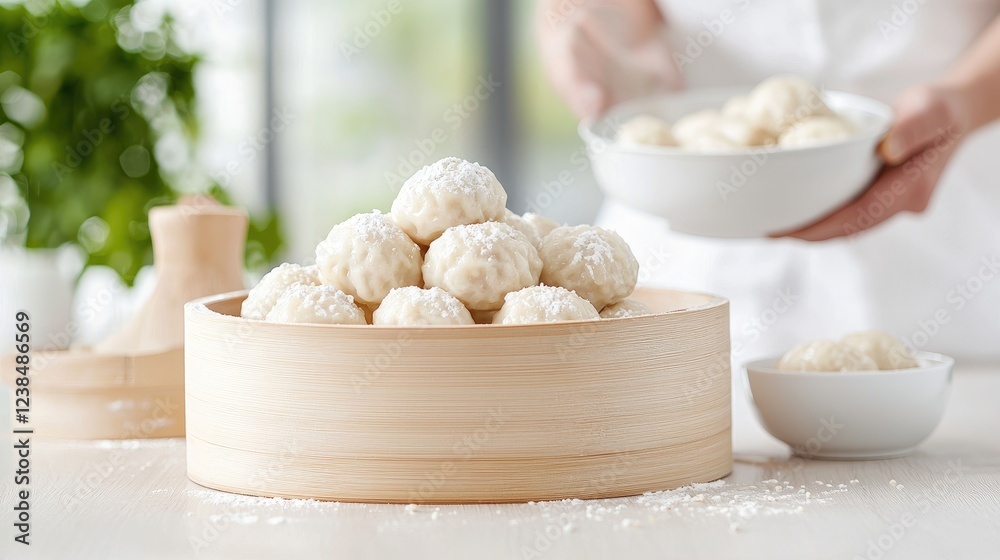 Fototapeta premium Steamed buns preparation, kitchen, chef, food